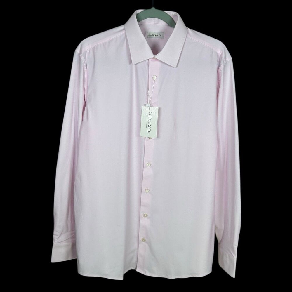Collars & Co Apex Dress Shirt Mens 2XL Pink Twill Button Up Stretch Performance